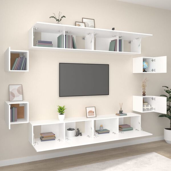 vidaXL 8 Piece TV Cabinet Set White Engineered Wood