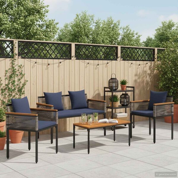 vidaXL Outdoor Furniture Set 4 pcs Grey and Navy Blue PE Rattan
