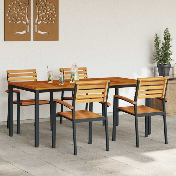 vidaXL Garden Dining Set 5 pcs Black Solid Acacia Wood