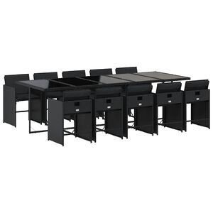 vidaXL 11 Piece Garden Dining Set with Cushions Black Poly Rattan