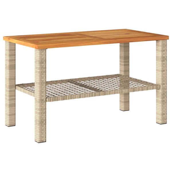 vidaXL Garden Table Beige 70x38x42 cm Poly Rattan Acacia Wood