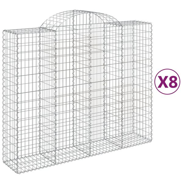 vidaXL Arched Gabion Baskets 8 pcs 200x50x160/180 cm Galvanised Iron