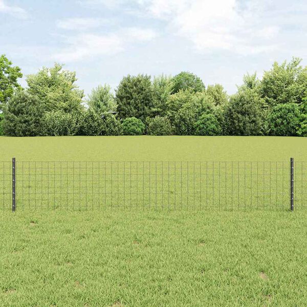vidaXL Fence with Post Grey 0.4 x 50 m Steel and PVC