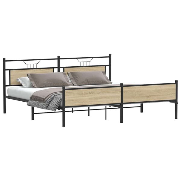 vidaXL Metal Bed Frame without Mattress Sonoma Oak 193x201 cm