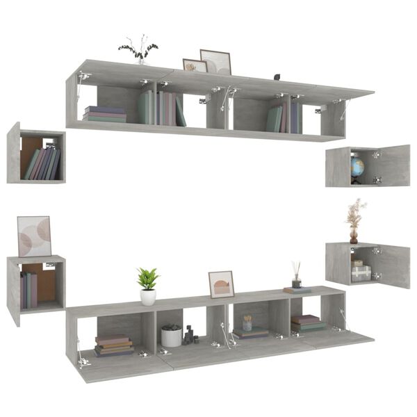 vidaXL 8 Piece TV Cabinet Set Concrete Grey Engineered Wood