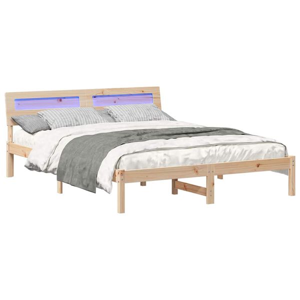 vidaXL Bed Frame with Headboard Brown 160 x 200 cm Solid Pine Wood