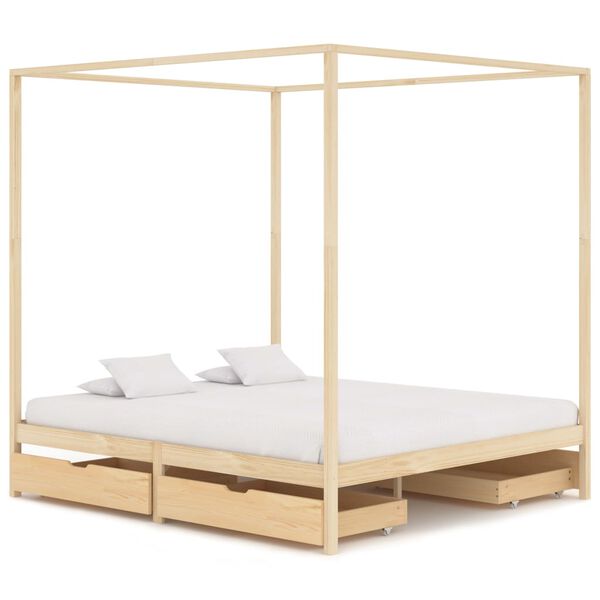 vidaXL Canopy Bed Frame without Mattress Solid Pine Wood 180x200 cm Super King