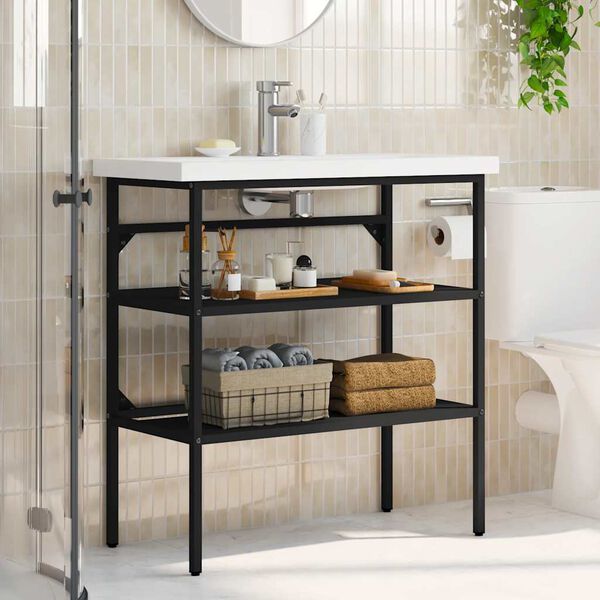 vidaXL Bathroom Washbasin Frame Black 79x38x83 cm Iron