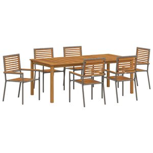 vidaXL Garden Dining Set 7 pcs Grey Poly rattan