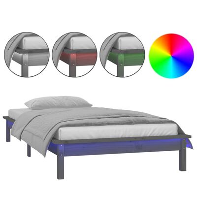 vidaXL LED Bed Frame Grey 90x200 cm Solid Wood