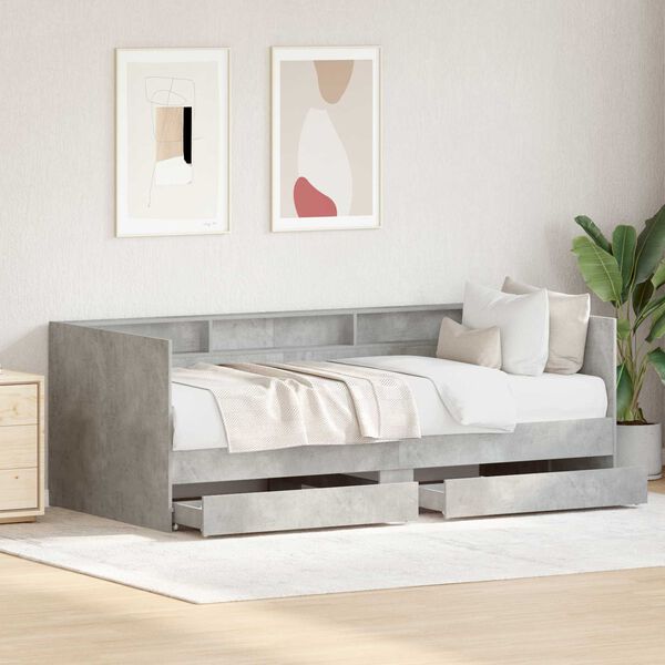vidaXL Day Bed with Drawer Grey 90 x 200 cm Engineered Wood