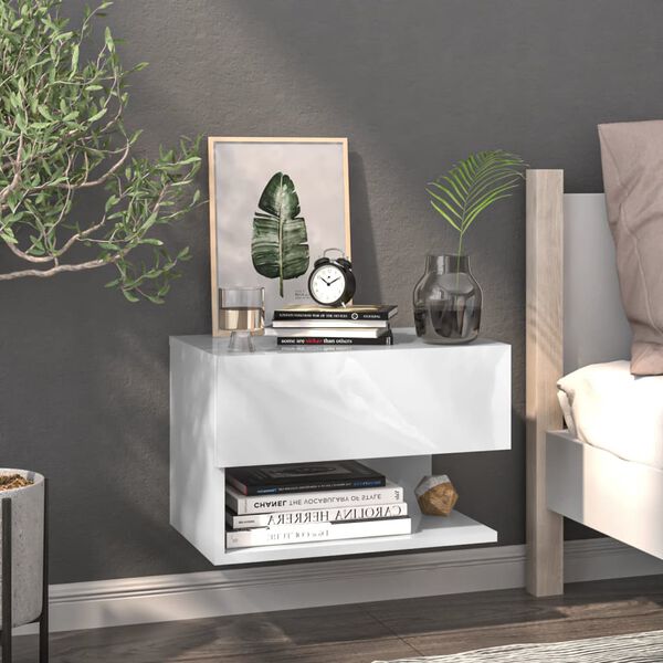 vidaXL Wall-mounted Bedside Cabinet High Gloss White