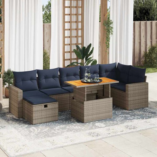 vidaXL 8 Piece Garden Sofa Set with Cushions Brown Poly Rattan Acacia