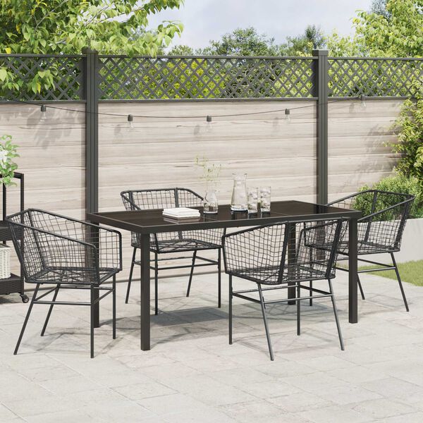 vidaXL Garden Dining Set 5 pcs Black Poly Rattan