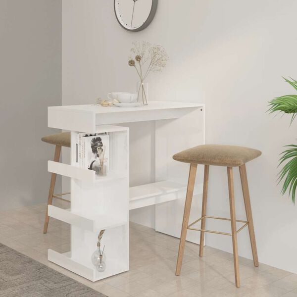 vidaXL Bar Table with Storage Rack High Gloss White 100x50x101.5 cm