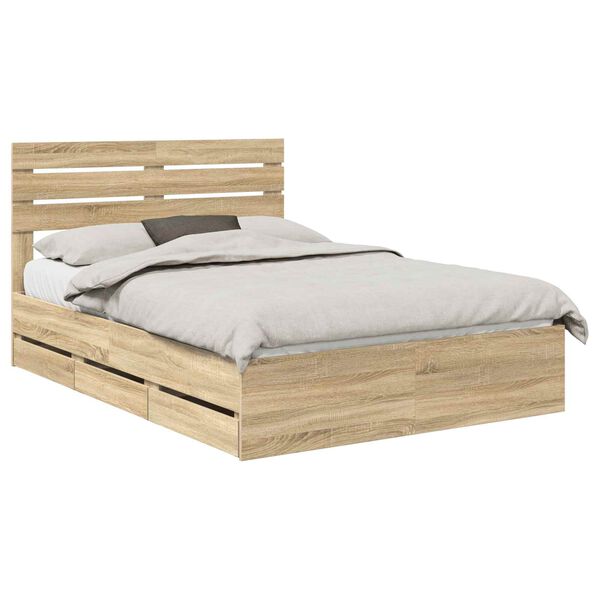 vidaXL Bed Frame with Drawer Sonoma Oak 140 x 200 cm Engineer Wood