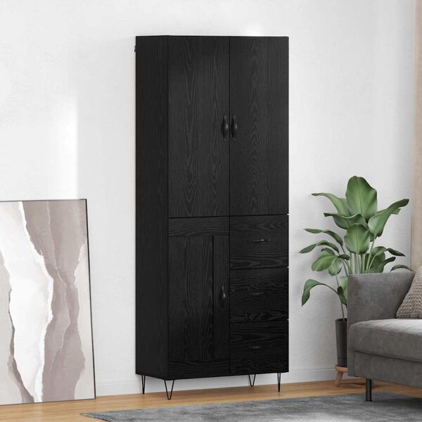 vidaXL Highboard with Drawer 2 pcs Black Oak Engineered Wood and Glass