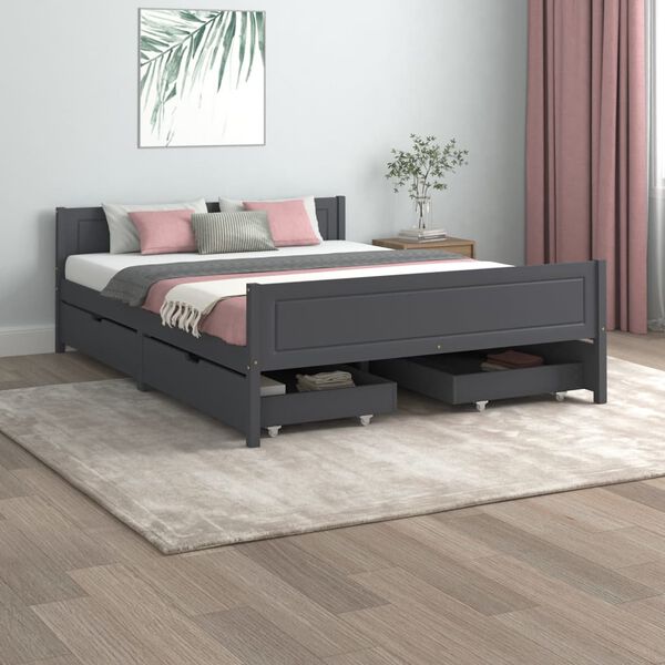 vidaXL Bed Frame without Mattress Dark Grey Solid Wood Pine 160x200 cm (322128+2x321990)