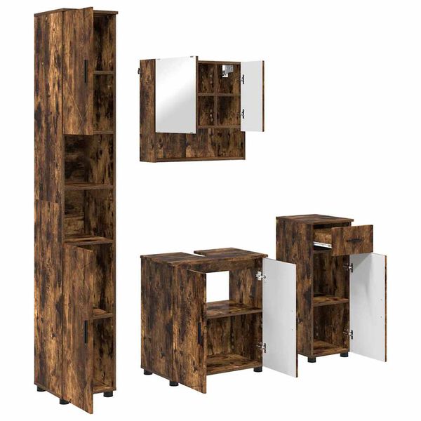 vidaXL Bathroom Furniture Set 4 pcs Smoked Oak Engineered wood & Metal