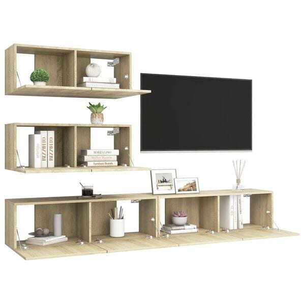 vidaXL 4 Piece TV Cabinet Set Sonoma Oak Engineered Wood