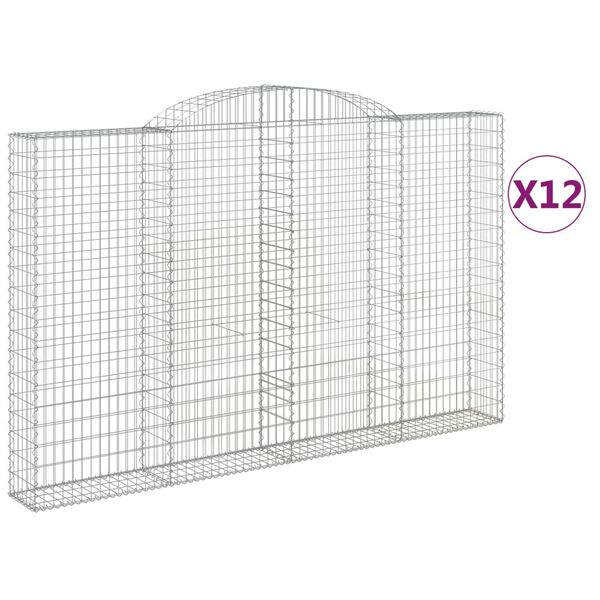 vidaXL Arched Gabion Baskets 12 pcs 300x30x180/200 cm Galvanised Iron