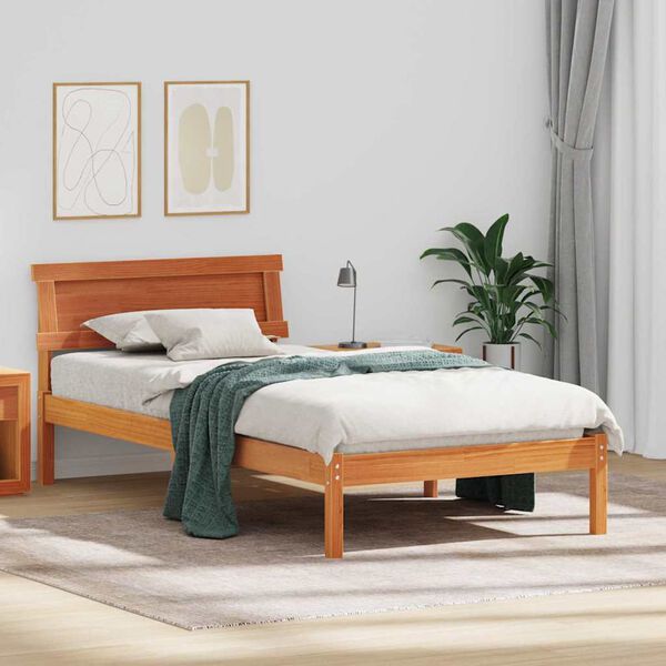 vidaXL Bed Frame with Headboard Wax Brown 80 x 200 cm Solid Pine Wood