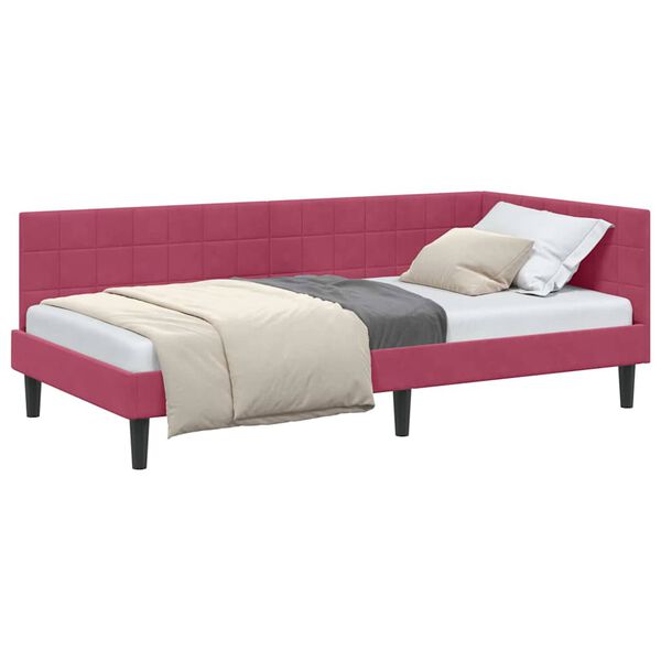 vidaXL Corner Bed Frame with Headboard Wine Red 90 cm x 200 cm Velvet