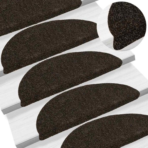vidaXL Stair Mats Self-adhesive 5 pcs 56x17x3 cm Dark Brown Half Round