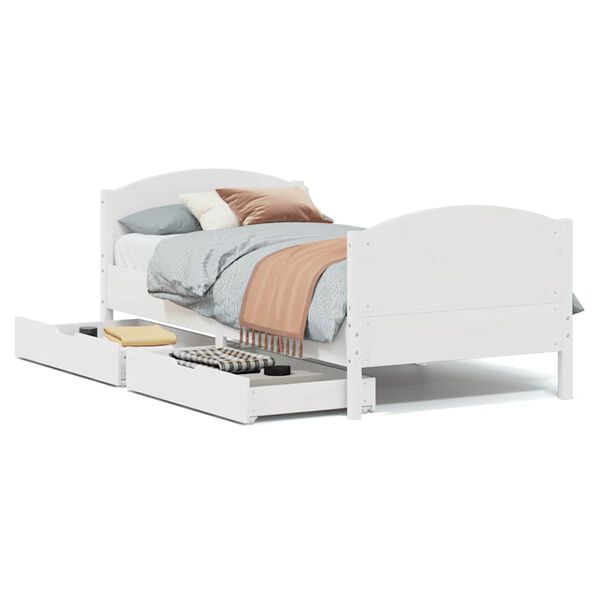 vidaXL Bed Frame without Mattress White 75x190 cm Small Single Solid Wood Pine