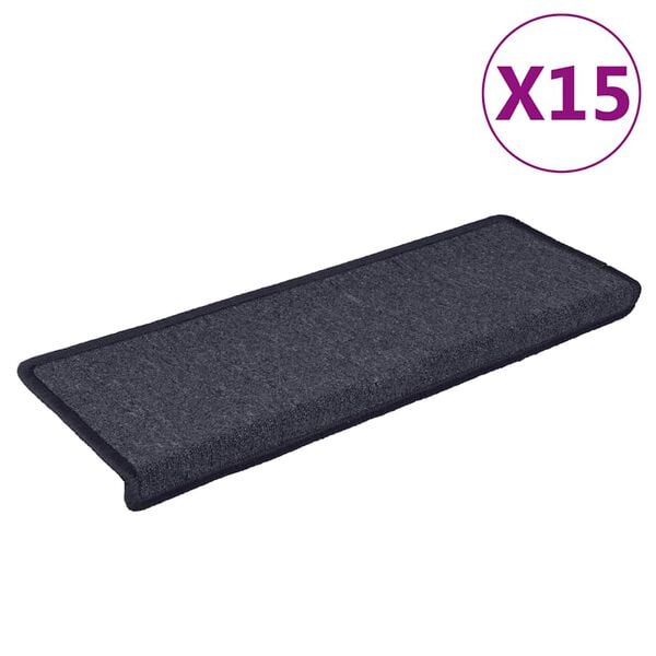vidaXL Stair Mats 15 pcs 65x21x4 cm Dark Grey and Blue Rectangular Edge