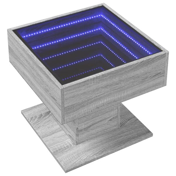 vidaXL Coffee Table with LED Grey Sonoma 50x50x45 cm Engineered Wood