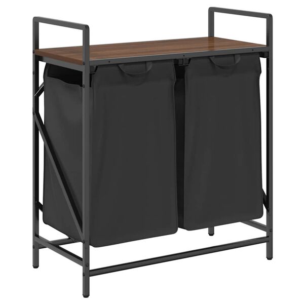 vidaXL Laundry Basket 2 Compartments with Shelf Brown Oak