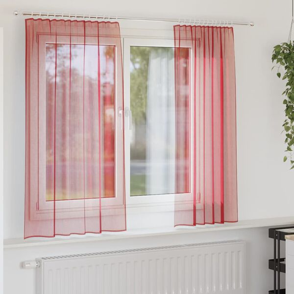 vidaXL Voile Curtains with Rod Pockets 2 pcs Wine Red