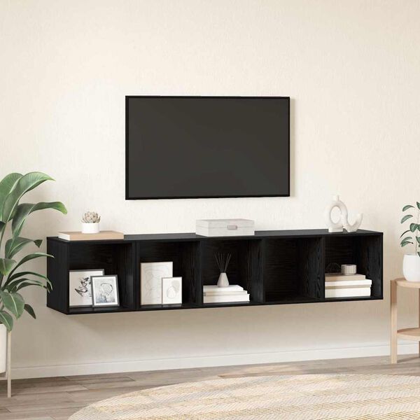 vidaXL TV Cabinet Set Wall-mounted 2 pcs Black Oak Engineered Wood