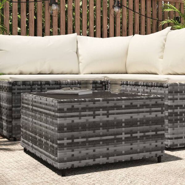 vidaXL Square Garden Coffee Table Grey 50x50x30 cm Poly Rattan