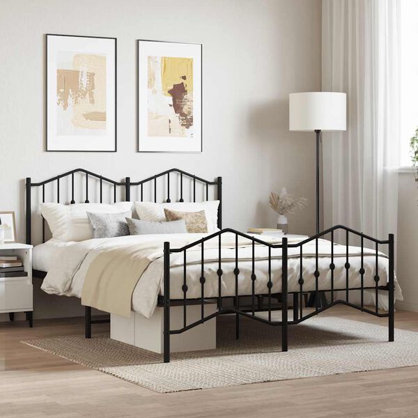 vidaXL Metal Bed Frame without Mattress with Footboard&nbsp;Black 140x200cm