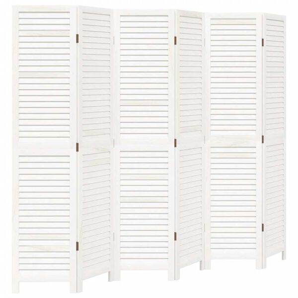 vidaXL Room Divider 6 Panels White Solid Wood Paulownia