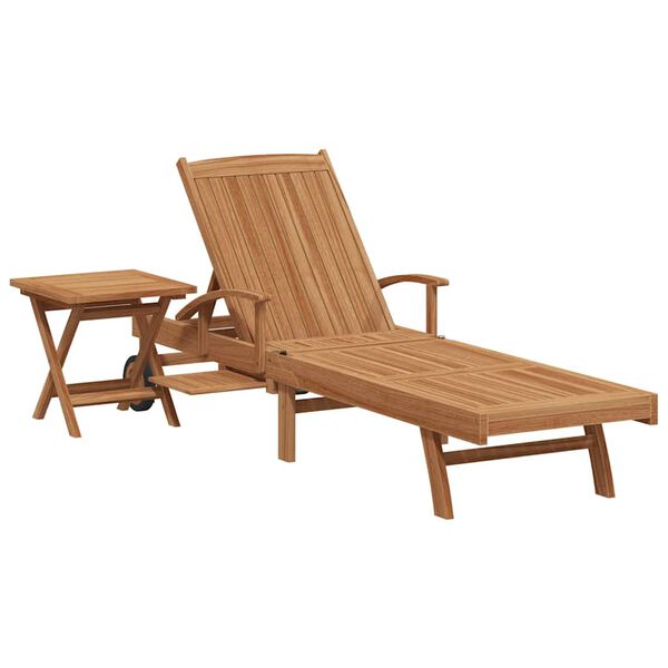 vidaXL Sun lounger Folding with Cushion 2 pcs Brown Solid Teak Wood