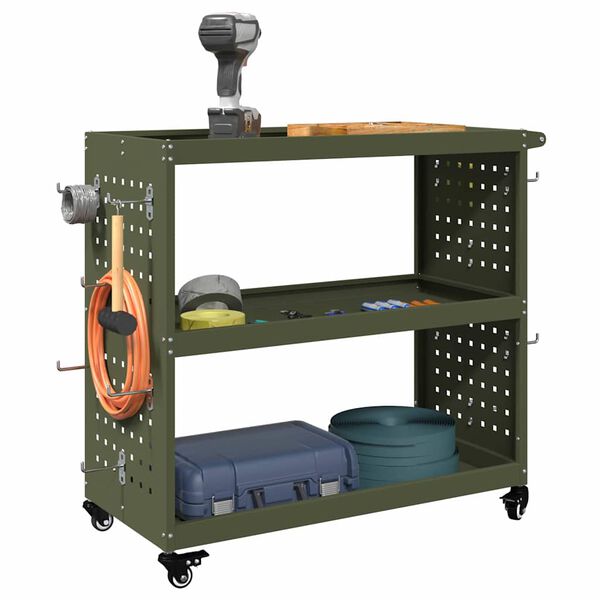 vidaXL Tool Trolley Olive green 75 x 35 x 73 cm Cold-rolded steel