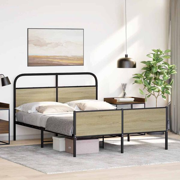 vidaXL Bed Frame without Mattress 140x190 cm Sonoma Oak Engineered Wood