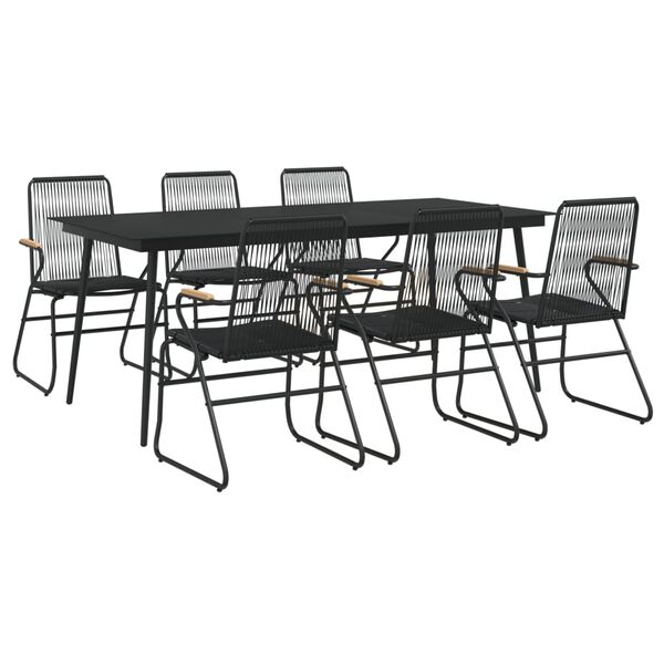 vidaXL 7 Piece Garden Dining Set Black PVC Rattan