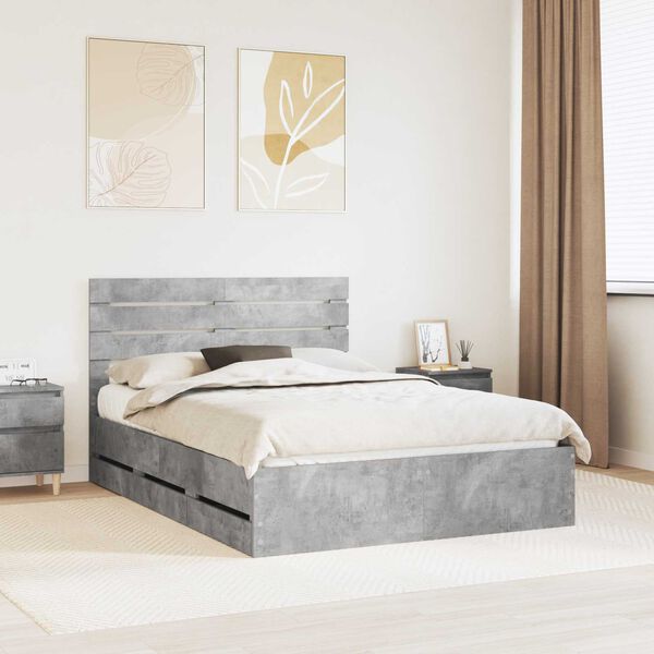 vidaXL Bed Frame with Drawer Concrete Grey 160 x 200 cm Engineer Wood