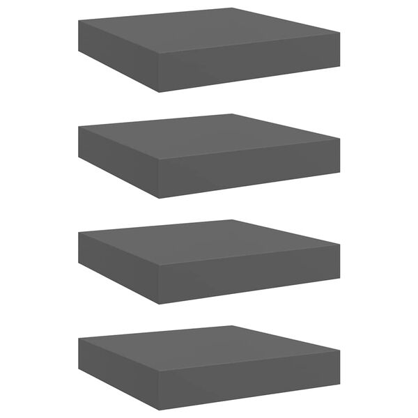 vidaXL Floating Wall Shelves 4 pcs High Gloss Grey 23x23.5x3.8 cm MDF