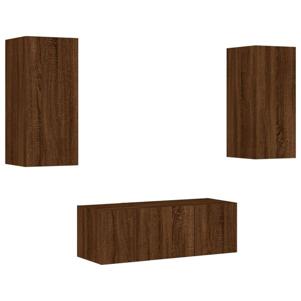 vidaXL 4 Piece TV Wall Units with LED Brown Oak Engineered Wood