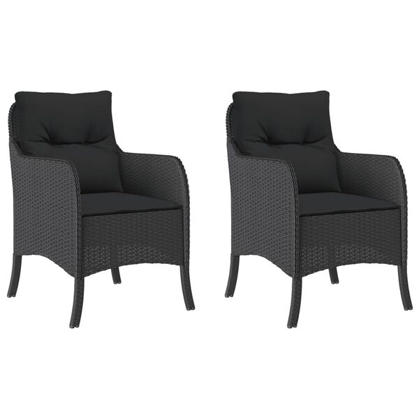 vidaXL Garden Chairs with Cushions 2 pcs Black Poly Rattan