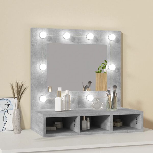 vidaXL Mirror Cabinet with LED Concrete Grey 60x31.5x62 cm