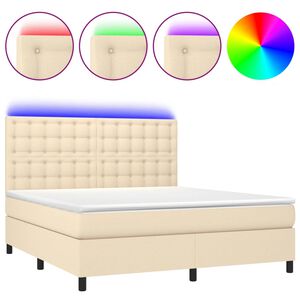 vidaXL Box Spring Bed with Mattress&LED Cream 180x200 cm Fabric