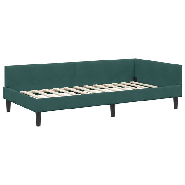 vidaXL Corner Bed Frame Dark Green 90 cm x 190 cm Velvet