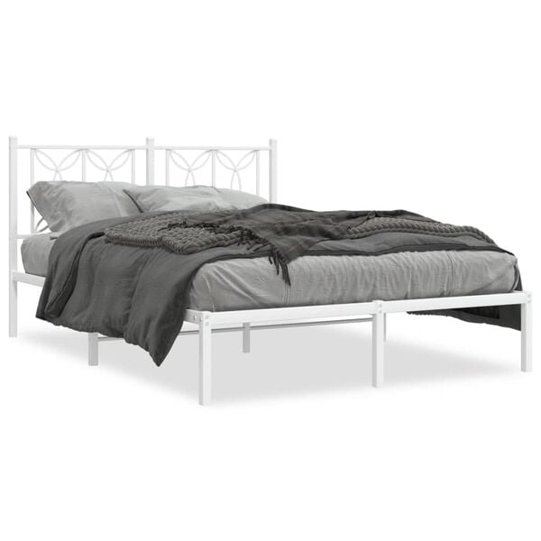 vidaXL Metal Bed Frame without Mattress with Headboard White 140x200cm