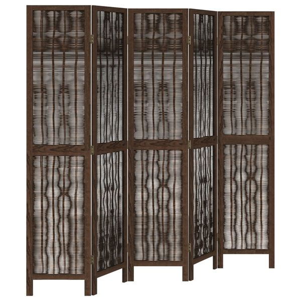 vidaXL Room Divider 5 Panels Dark Brown Solid Wood Paulownia